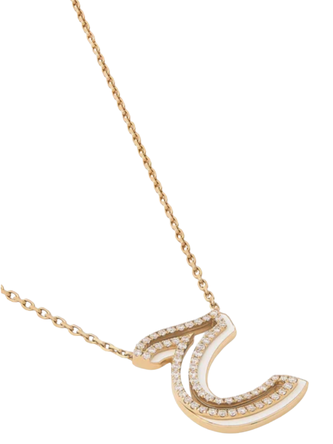 Ailes - Arabic Letter Necklace, 18k Yellow Gold & Enamel, Diamonds