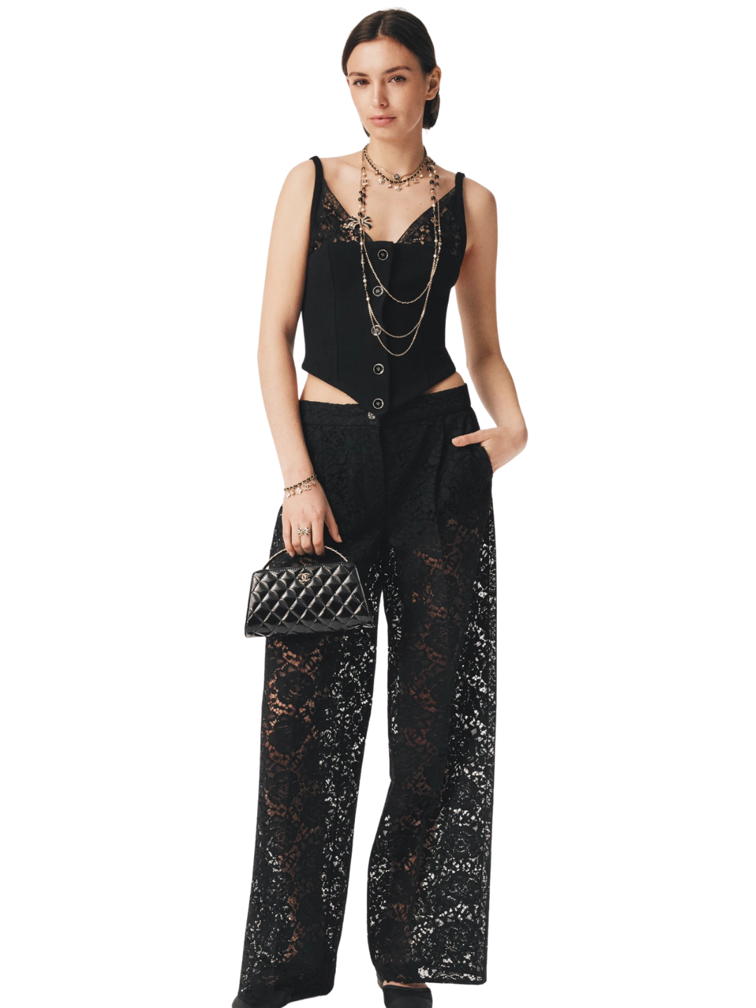 Chanel - Wool Crepe & Lace Top